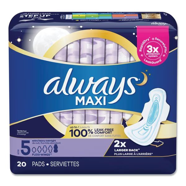Maxi Pads, Extra Heavy Overnight, PK20, Always, Mfr#: 17902PK